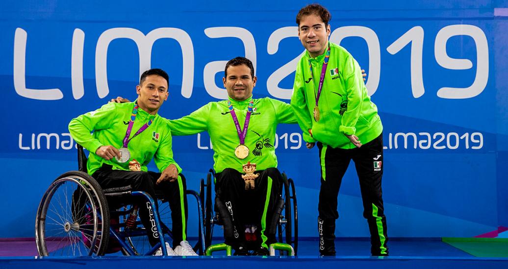 Marcos Zarate, Diego Lopez y Luis Burgos de México se llevaron la plata, el oro y el bronce respectivamente en Para natación 200 m estilo libre hombres S3 en Lima 2019 en la Villa Deportiva Nacional – VIDENA.