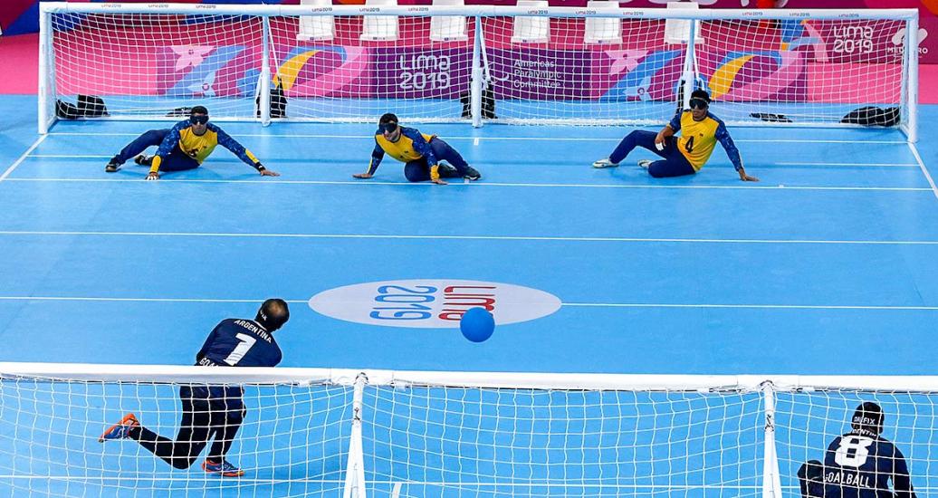 The Argentinian and Brazilian goalball teams face off at the Callao Regional Sports Village at Lima 2019.