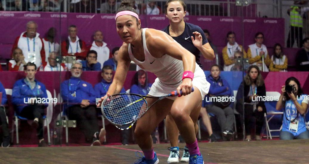 Olivia Blatchford se enfrenta a Amanda Sobhy, ambas de EEUU, por el oro de squash en los Juegos Lima 2019 en la Villa Deportiva Nacional – VIDENA