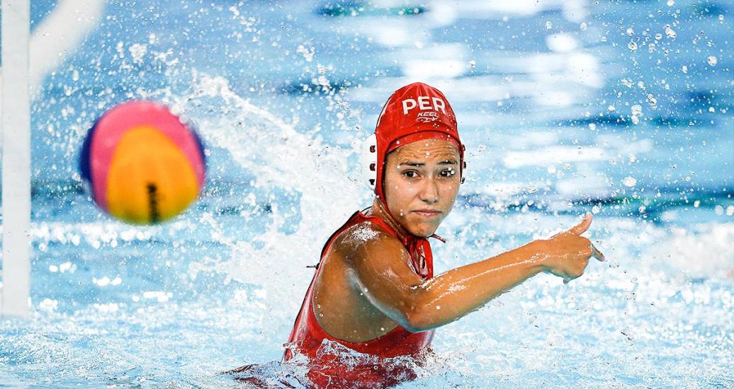 Team Peru’s Nichole Morales after throwing the ball during match against Mexico at the Lima 2019 Games in Villa María del Triunfo