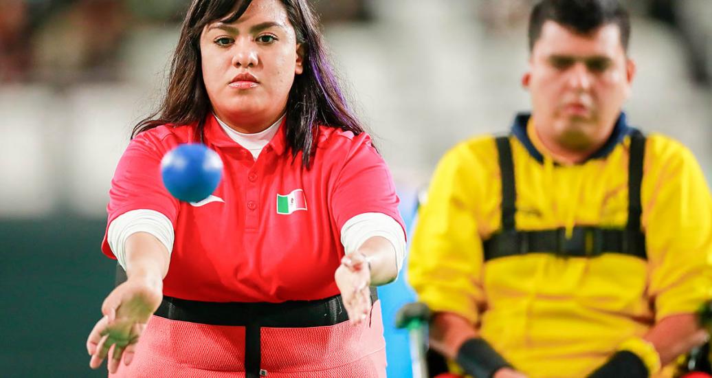Mexico’s Karla Manuel during individual BC4 boccia match at the Villa El Salvador Sports Center in Lima 2019