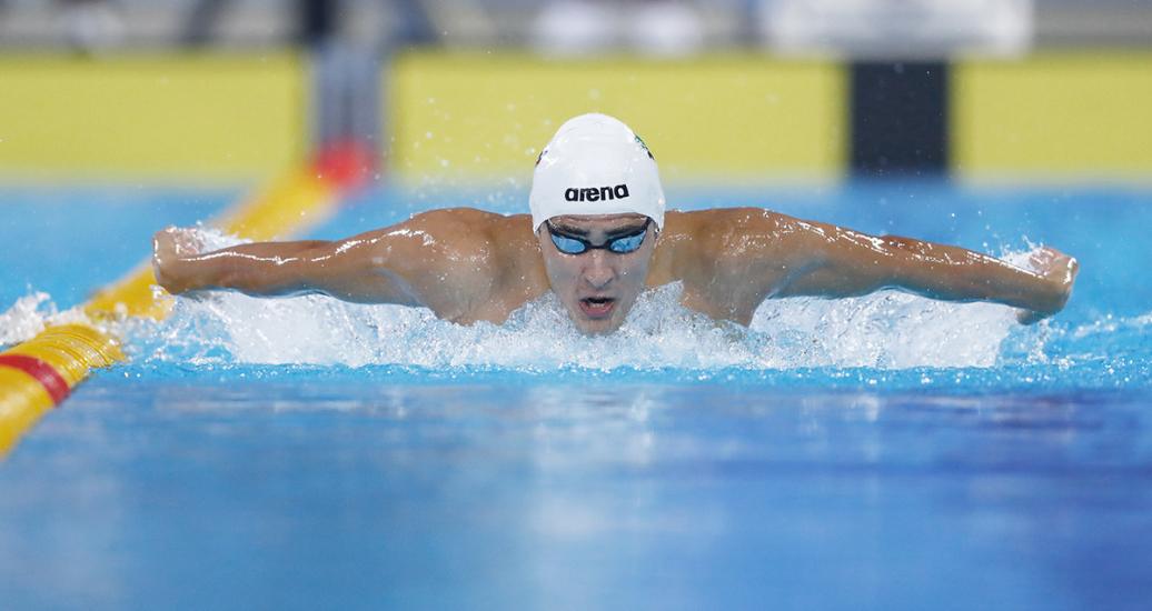 Mexican José Martínez competes in the Lima 2019 butterfly event at the National Sports Village – VIDENA