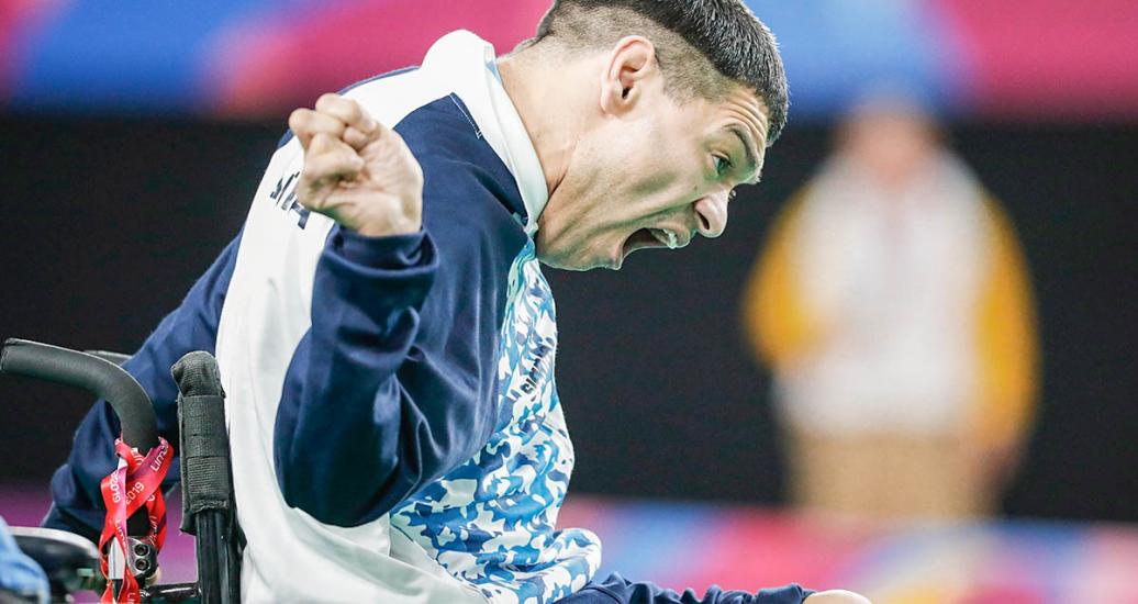 Mauricio Ibarbure de Argentina compite en boccia individual BC1 en Lima 2019, en el Polideportivo Villa el Salvador