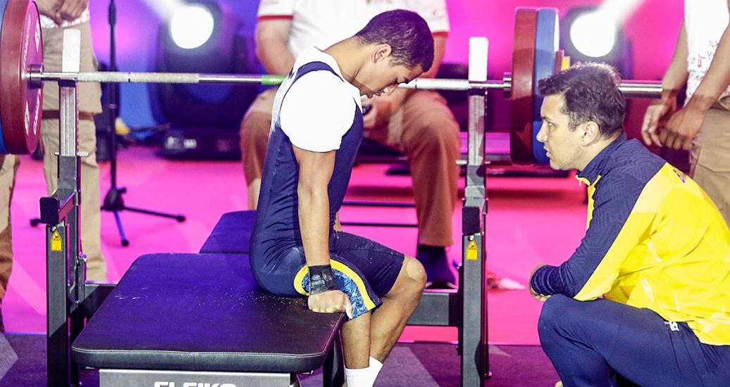 Lucas Dos Santos de Brasil en prueba de Para powerlifting -49 kg en la Villa Deportiva Nacional – VIDENA en Lima 2019