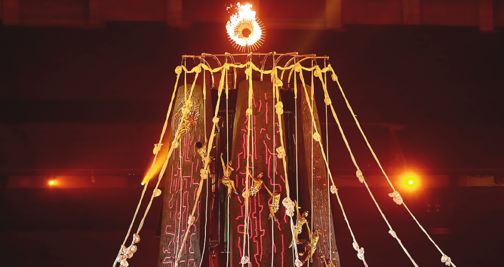 Artists perform impressive rope acrobatics at the Lima 2019 Parapan American Games Opening Ceremony at the National Stadium.